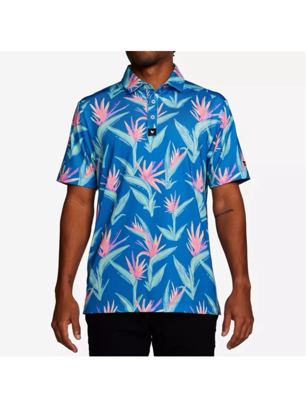 Bad Birdie Polo Shirt Mens 2XL Blue Tropical Paradisio Performance Golf UPF 50+
